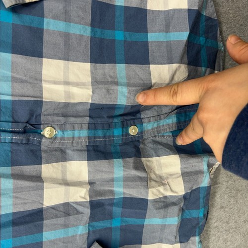 Camicia American Eagle uomo grande blu a quadri bottoni davanti manica lunga LEGGI - Foto 6 di 11