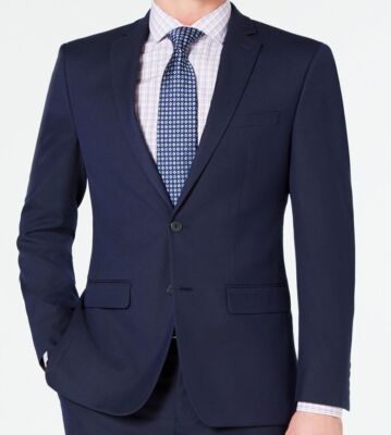 $360 Van Heusen Mens Blue Pindot Slim-Fit Blazer Sport Coat Suit