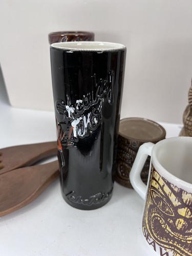 Lote Tiki Otagiri Japón Jarrón Cerámico 7" Madera Cuchara Tenedor Souvenir Taza Plástico - Imagen 10 de 16