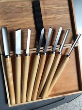 SCALPELLI SGORBIE PER TORNIO DA LEGNO SET 8 PEZZI IN CASSETTA LEGNO 