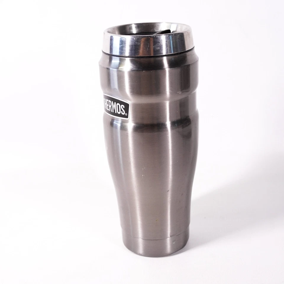 Thermos Stainless Steel Silver Metal Tumbler Travel Coffee Mug Cup w/ Lid Gray - Image 4 of 4