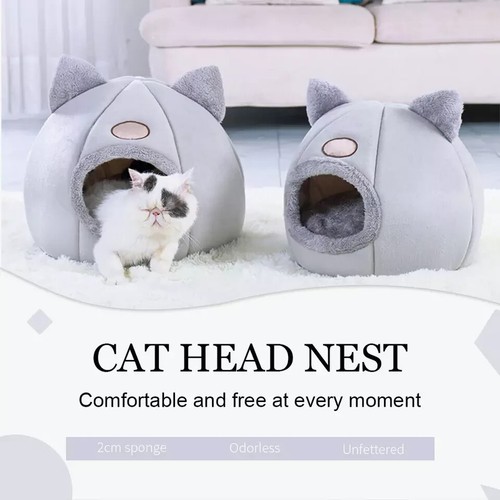 Large Cat Bed Pet Igloo Cave Wool Nest Cozy Igloo Bed Winter House Grey L - Picture 2 of 7