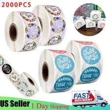4 Roll of 2000pcs 1inch Assorted Floral Thank You Stickers Round Sealing Labels