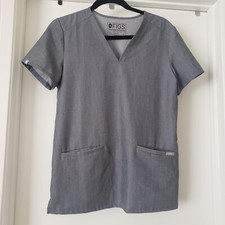 FIGS Scrub Top Women Size XS Technical Collection V Neck Pockets Gray