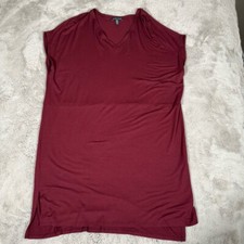 Eileen Fisher Woman M Dress Burgundy Red Relaxed Fit Shirt Dress Draped Pullover