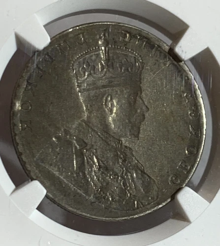 1911-36 INDIA RUPEE MINT ERROR BROCKAGE ON REVERSE NGC AU