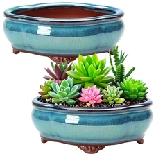 6" Small Glazed Ceramic Flower Pot Succulent Bonsai Planter Pot w/ Drainage Hole