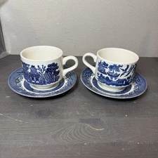 VTG Churchill Blue Willow Coffee/ Tea Cup and Saucer set of 2 Made in England