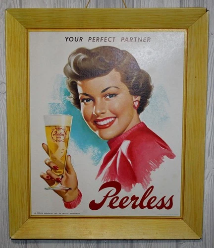 RARE Vintage Peerless Beer LaCrosse Wisconsin Advertising Sign Cardboard Wis WI