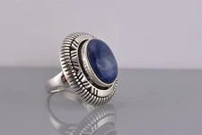 Sterling Silver Puffy Carve Dome Blue Sodalite Statement Band Ring 14g 925 Sz: 6