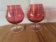 Red French Vintage Brandy Snifters Glasses x 2 Excellent Condition Rare