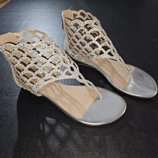 Dream Pairs Women's Silver Rhinestone Low Wedge Gladiator Sandals, Size 9