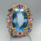 Sweet 14 ct+ Natural Blue Topaz Ring 925 Sterling Silver Size 9 /R481459