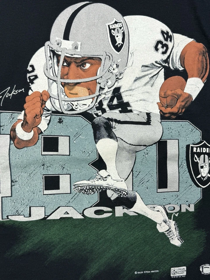 Camiseta Bo Jackson Raiders nova/antiga estoque vintage Salem Sportswear década de 1980 - Tamanho XL - Imagem 4 de 4