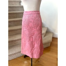 Vintage 60s Handmade Pink Metallic Brocade Midi Pencil Skirt Barbie