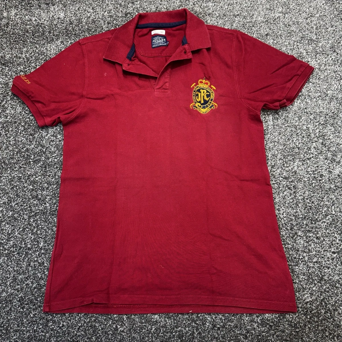 Joules Polo Club Polo Shirt Mens 34 Red Classic Fit Crest Embroidered Cotton