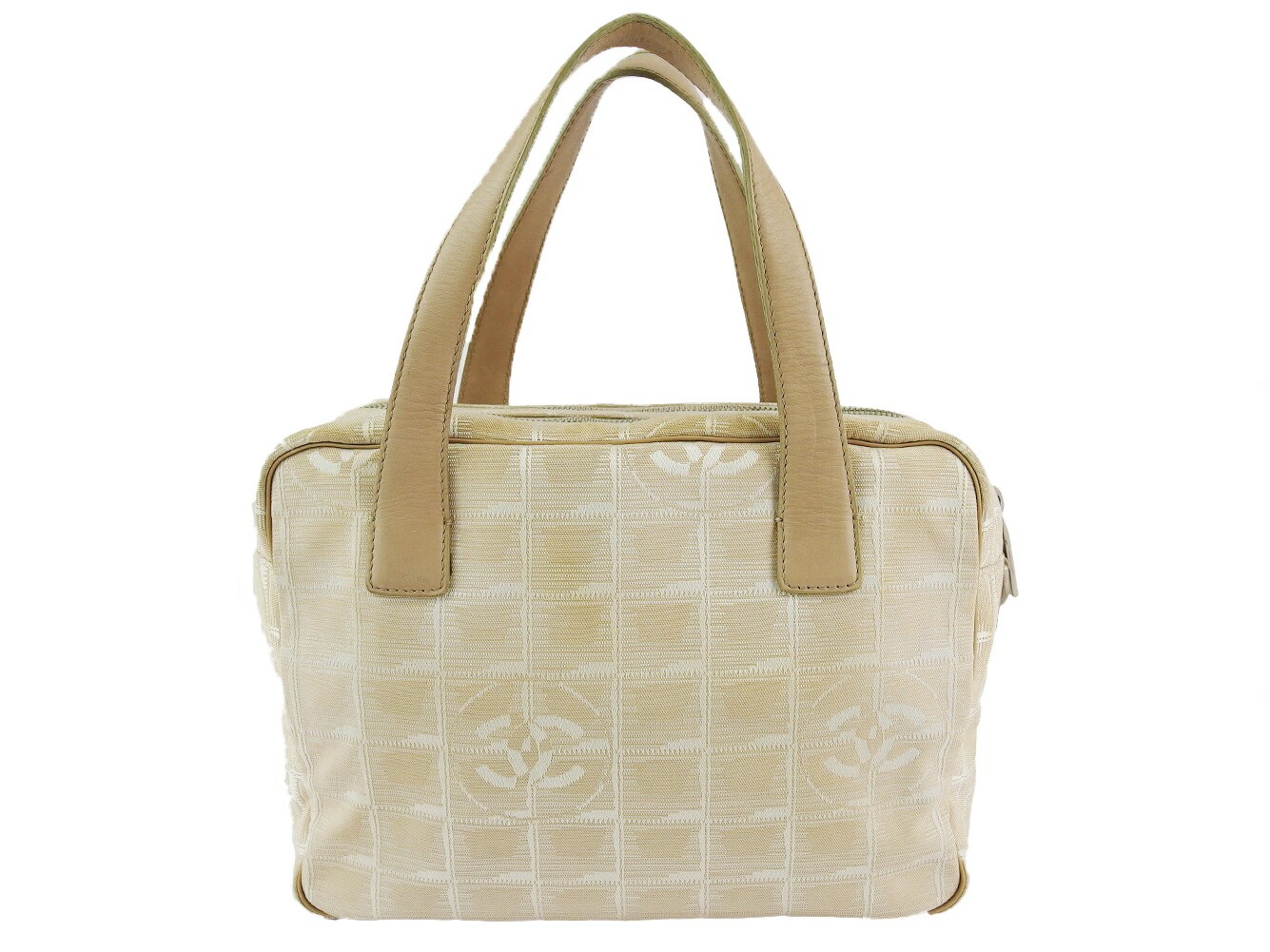 CHANEL Mini Tote Bag Women Beige Silver Old New Travel Line Handbag