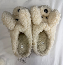 Brand New Women's 2 Chic Beige Puppy Face Designed House Slippers Size 6-6.5