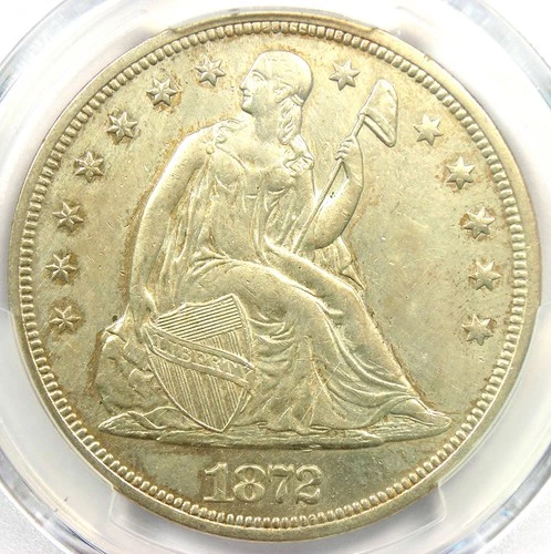1872 Seated Liberty Silver Dollar $1 Coin - Certified PCGS AU Detail - Rare Coin