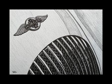 Morgan motor car bonnet badge and grille, hand-drawn original drawing