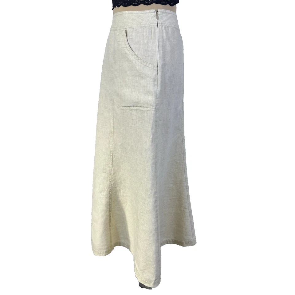 Falda Midi Vintage Colección JM 100% Lino Coastal Cottage Core 16W Línea A Foto 4 de 4