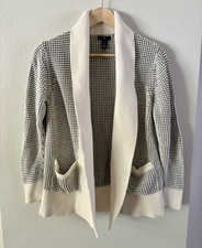 GAP Open Front Shawl Collar Cardigan Sweater cream and gray cotton large