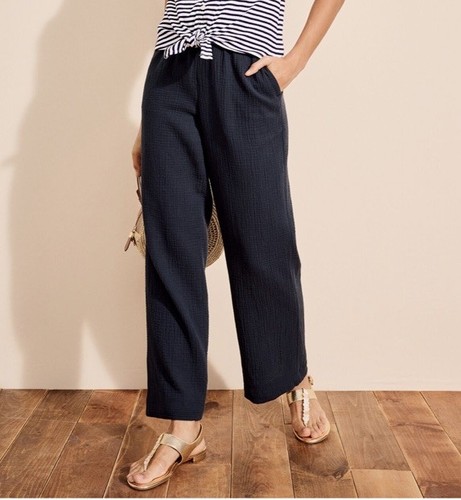 Talbots Airy Wide Leg Gauzy Pull-on Pant In Navy NEW Medium Petite Cotton Comfy