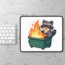 Raccoon Dumpster Fire Gaming Mouse Pad, Cute Desk Accessory, Gamer Gift, Office