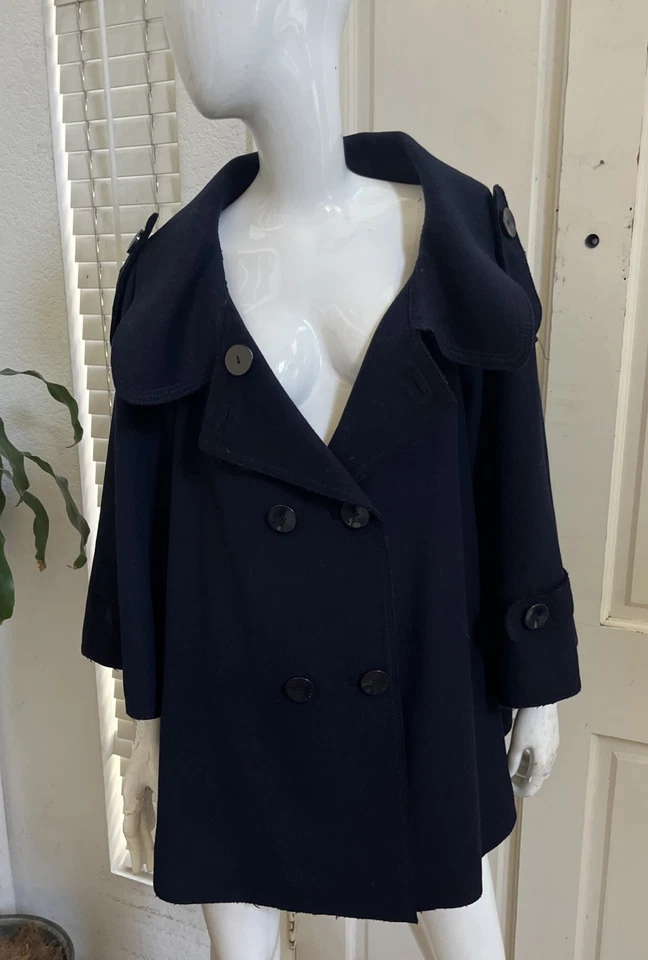MARINA RINALDI MARINA SPORT NOVO! Casaco swing de lã azul marinho GIACCONE tamanho 27 (18) - Imagem 2 de 4