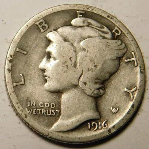 1916 S Mercury Dime F-VF "Actual Coin Pictured Not Cleaned, Polished or Dipped"