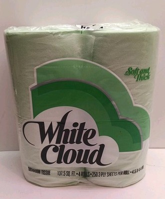 Green Vintage White Cloud Four Roll Toilet Tissue Paper Colored Unopened 4 Pack