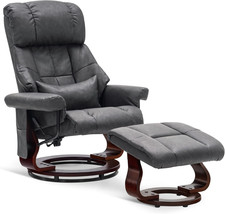 Compact Vibration Massage Recliner Chair with Ottoman - Dark Grey Faux Leather