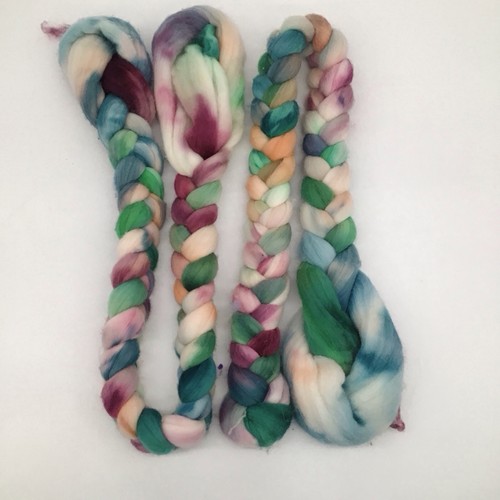 Two 4oz Skeins Hand-Dyed Roving Wool - Variegated Rainbow Sherbet Colors - Picture 1 of 4