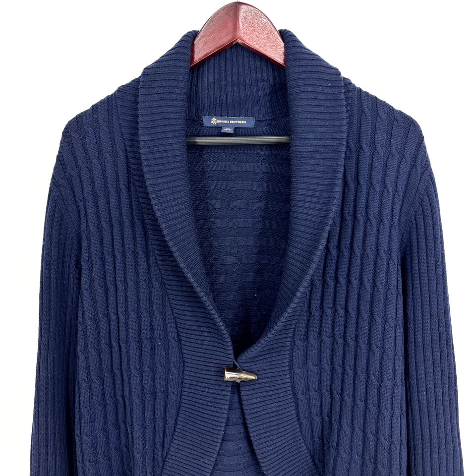Cárdigan Brooks Brothers para mujer XL tejido con cable suéter de lana azul marino palanca Foto 2 de 4