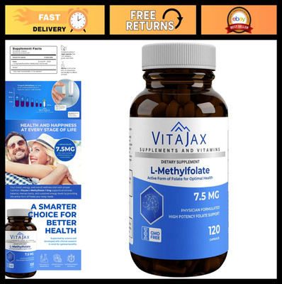 High-Potency L-Methylfolate 7.5mg - 120 Capsules, Active Folate, Gluten-Free, No