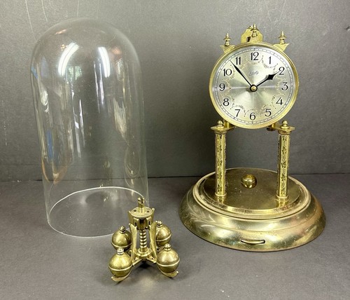 Antique Schatz 400 Day Brass Clock Glass Dome Germany Jahresuhrenfabrik Pre War - Picture 14 of 15