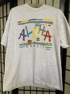 Vtg Aloha Hawaii XL Single Stitch Rival Tees Hanes Heavyweight Tag Gray USA