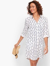 Talbots Crinkle Cotton Beach Shirt Tunic Coverup Dress Palm Print Women’s Medium