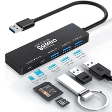 5 Port USB 3.0 Hub Combo Multiport Adapter SD Micro SD TF Card Reader 12" Cable