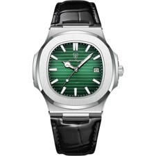 Nuovo Orologio Nautilus di Lusso Quadrante Verde - Cassa Acciaio Inox, Cinturino Pelle Nero