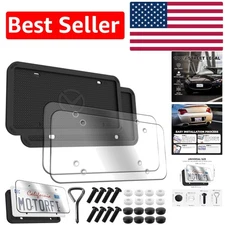 2 Pcs Rust-Proof Silicone License Plate Frames with Polycarbonate Covers Set