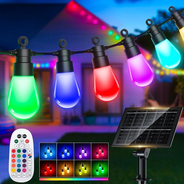 Solar LED Lichterkette Aussen 17M RGB Farbwechsel Wetterfest Fernbed-image