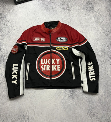 Crazy Lucky Strike Leather Elements Racing Jacket Moto Rare 
