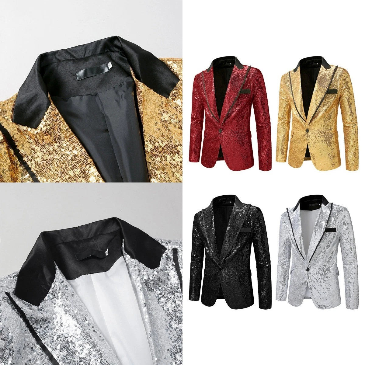 Mens Sparkle Sequins Blazer One Button Suit Disco Tuxedo Jacket Coat AU