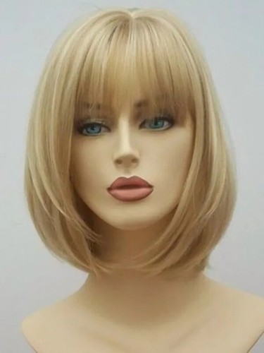 Pelucas sintéticas rubias doradas con flequillo pelo bob recto corto para mujer fiesta - Imagen 16 de 24