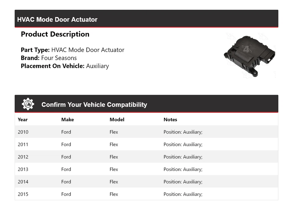 For 2010-2015 Ford Flex HVAC Mode Door Actuator Auxiliary 4 Seasons 2011 2012 - Image 2 of 4
