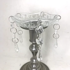 Clear Chandelier Candlestick Scalloped Etched Bobeche Prisms Glass Dangle Vtg
