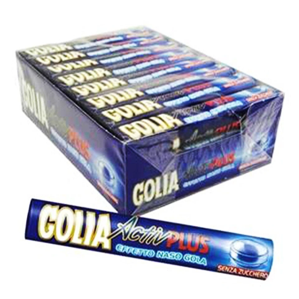 CARAMELLE GOLIA ACTIV PLUS BLU NASO GOLA SENZA ZUCCHERO CONFEZIONE BOX 24 PEZZI