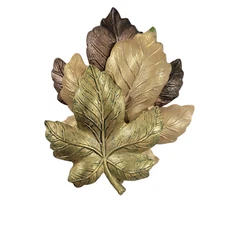 Vintage Triple Leaf Brooch Tri Tone Fall Autumn Gold Brown Green Unsigned Fairy