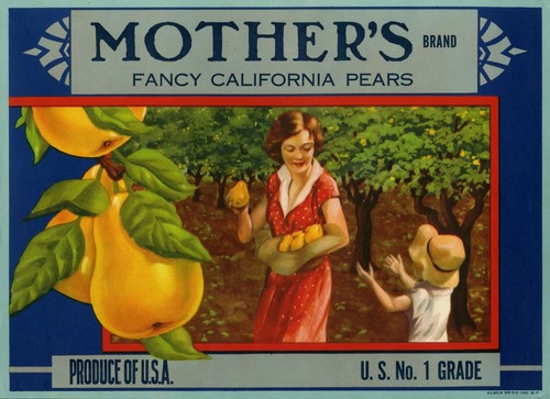 Mother's Brand Pear Crate Label - California